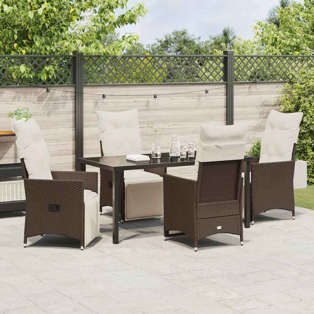 Garden Dining Set with Cushion 5 pcs Brown Poly Rattan