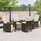 Garden Dining Set with Cushion 5 pcs Brown Poly Rattan