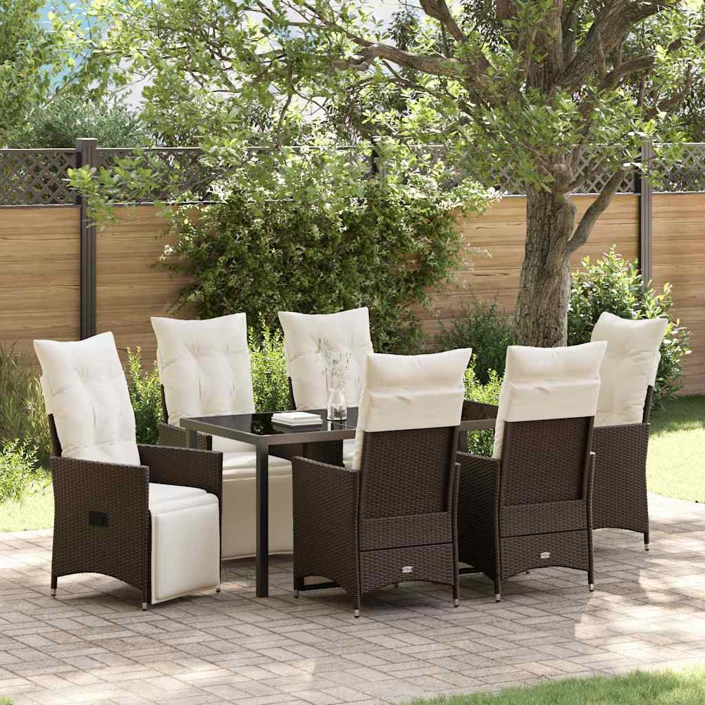 Garden Dining Set with Cushion 7 pcs Brown Poly Rattan