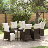 Garden Dining Set with Cushion 7 pcs Brown Poly Rattan