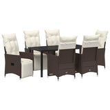 Garden Dining Set with Cushion 7 pcs Brown Poly Rattan - Front View