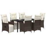 Garden Dining Set with Cushion 7 pcs Brown Poly Rattan