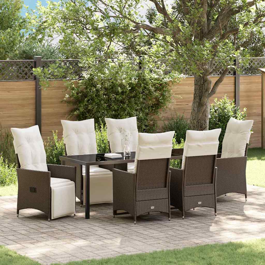 Garden Dining Set with Cushion 7 pcs Brown Poly Rattan