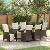 Garden Dining Set with Cushion 7 pcs Brown Poly Rattan