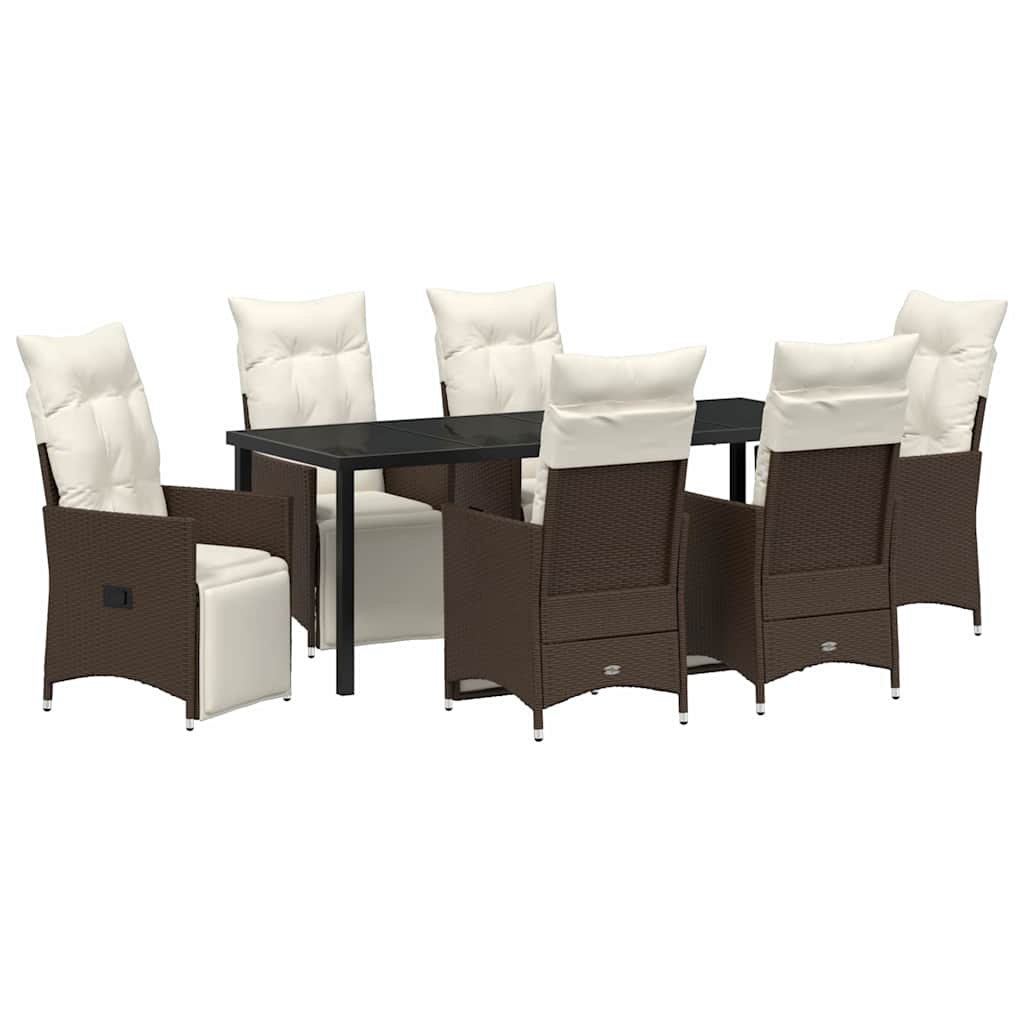 Garden Dining Set with Cushion 7 pcs Brown Poly Rattan