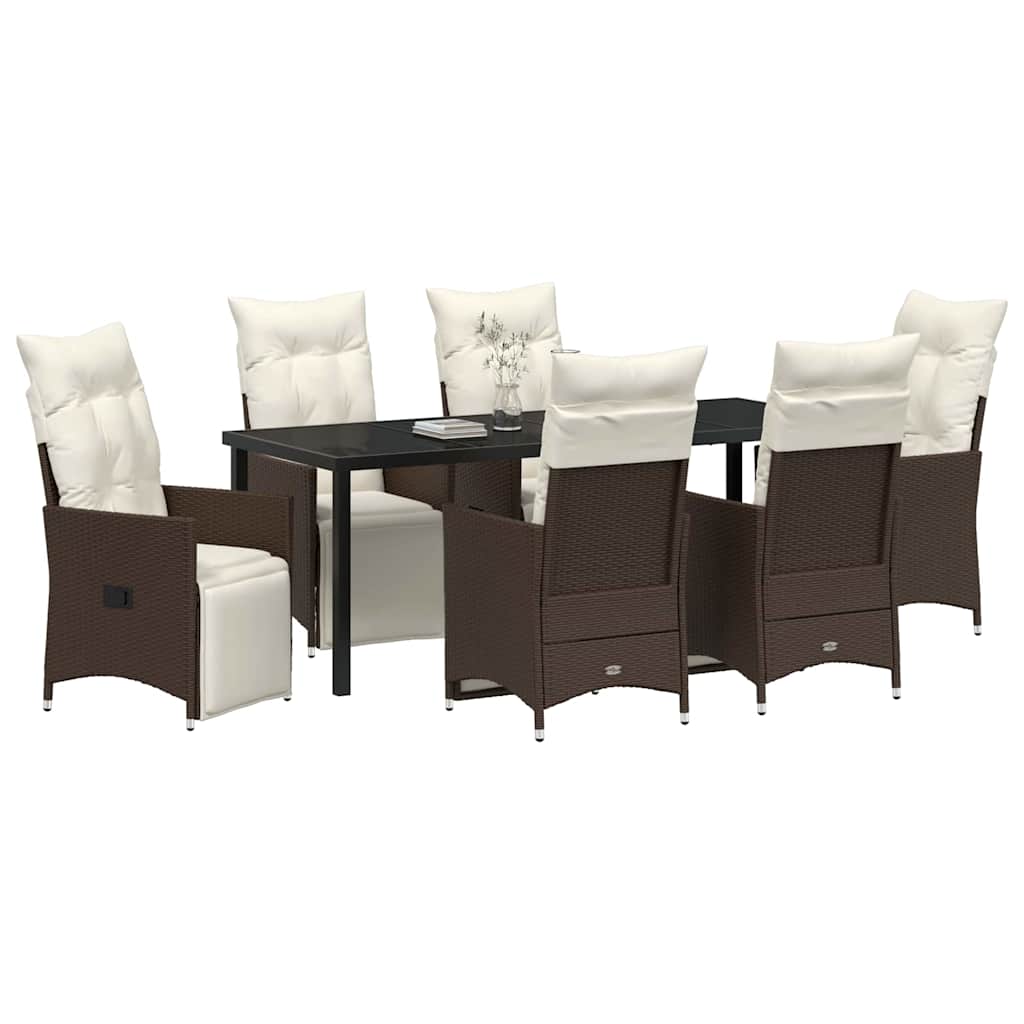 Garden Dining Set with Cushion 7 pcs Brown Poly Rattan