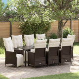 Garden Dining Set with Cushion 9 pcs Brown Poly Rattan