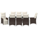 Garden Dining Set with Cushion 9 pcs Brown Poly Rattan