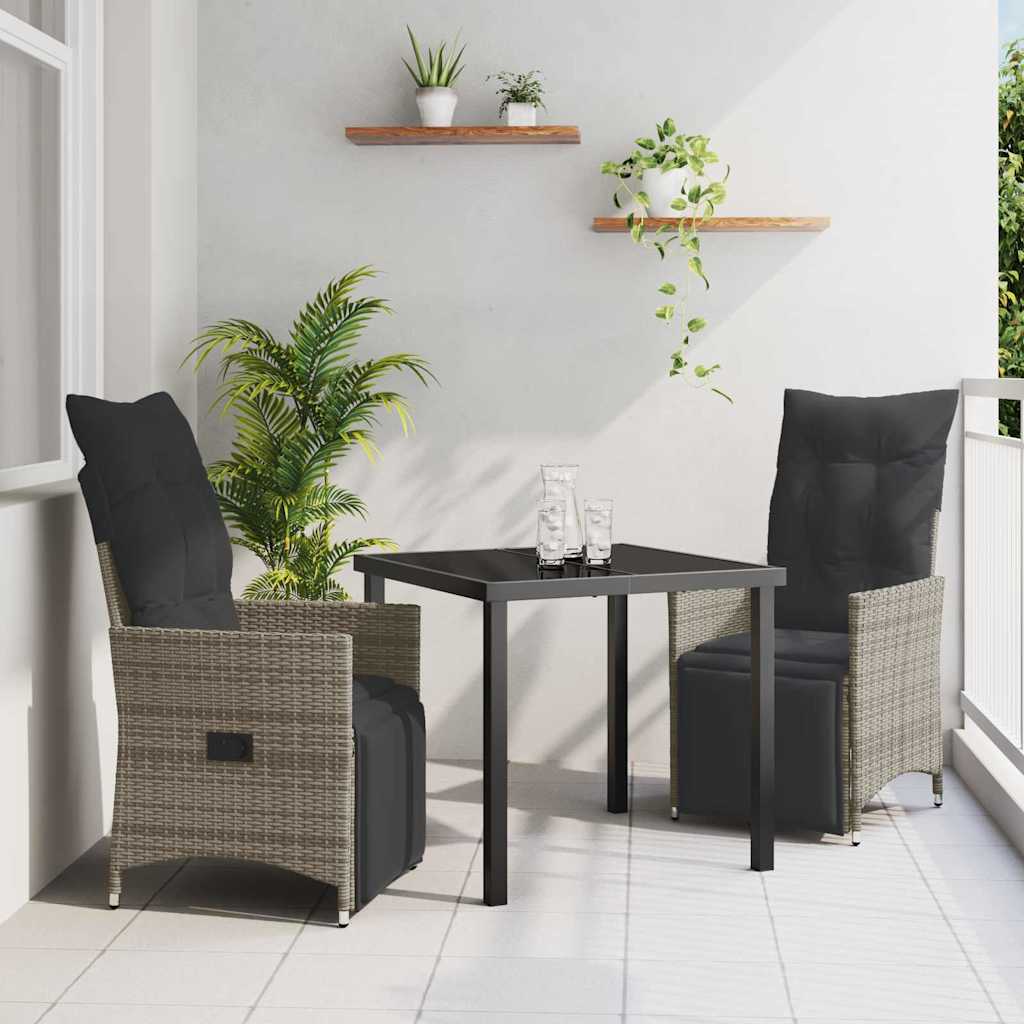 Garden Dining Set with Cushion 3 pcs Grey Poly Rattan