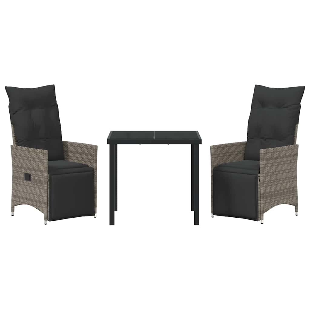 Garden Dining Set with Cushion 3 pcs Grey Poly Rattan