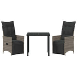 Garden Dining Set with Cushion 3 pcs Grey Poly Rattan - Close-Up Angle