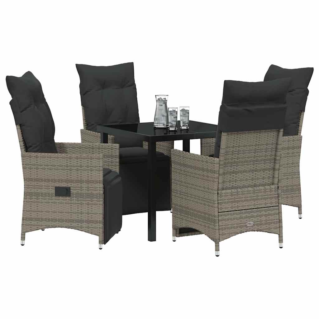 Garden Dining Set with Cushion 5 pcs Grey Poly Rattan