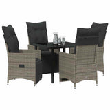Garden Dining Set with Cushion 5 pcs Grey Poly Rattan - Side View
