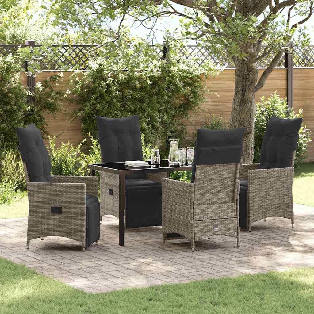 Garden Dining Set with Cushion 5 pcs Grey Poly Rattan