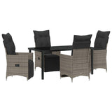 Garden Dining Set with Cushion 5 pcs Grey Poly Rattan - Front View