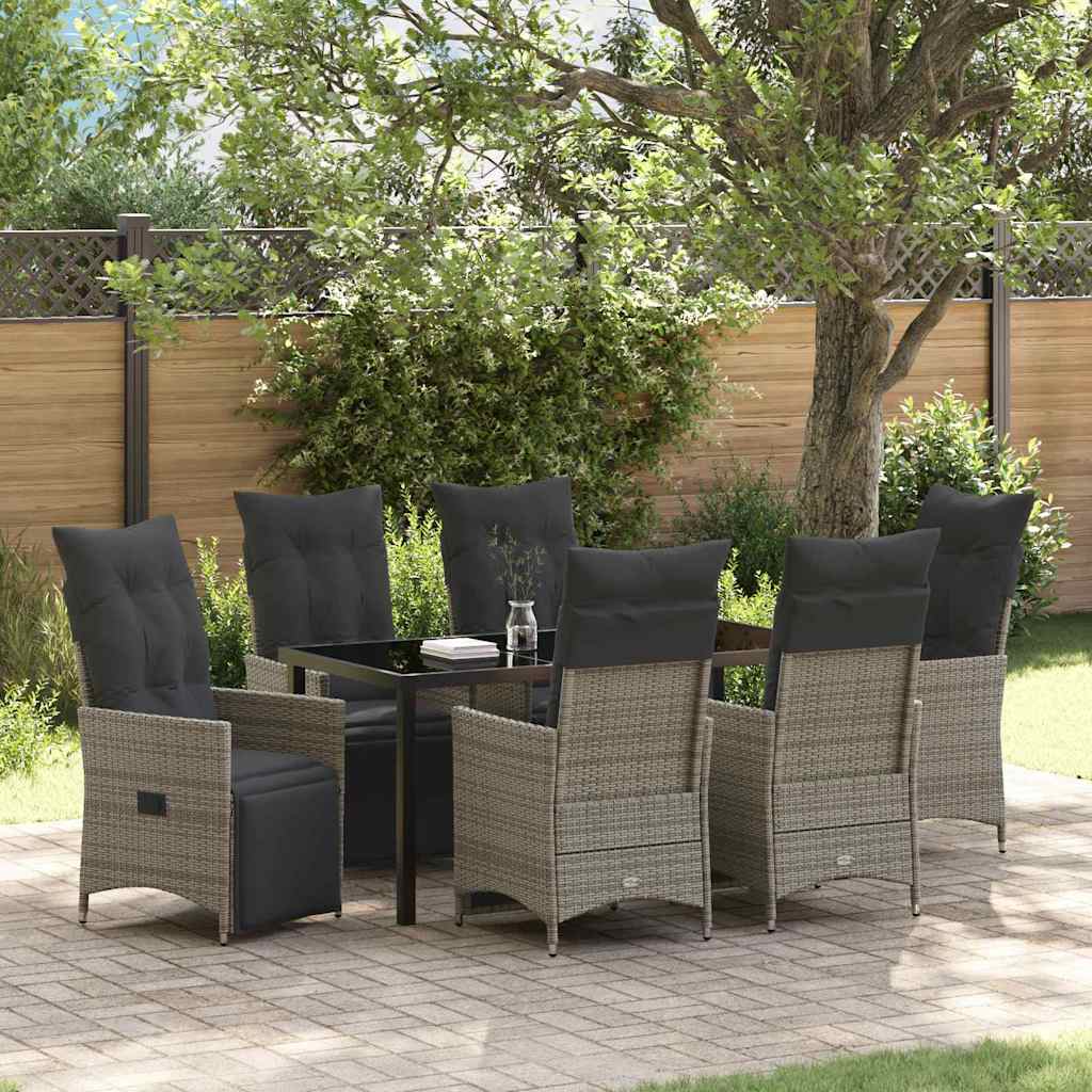 Garden Dining Set with Cushion 7 pcs Grey Poly Rattan