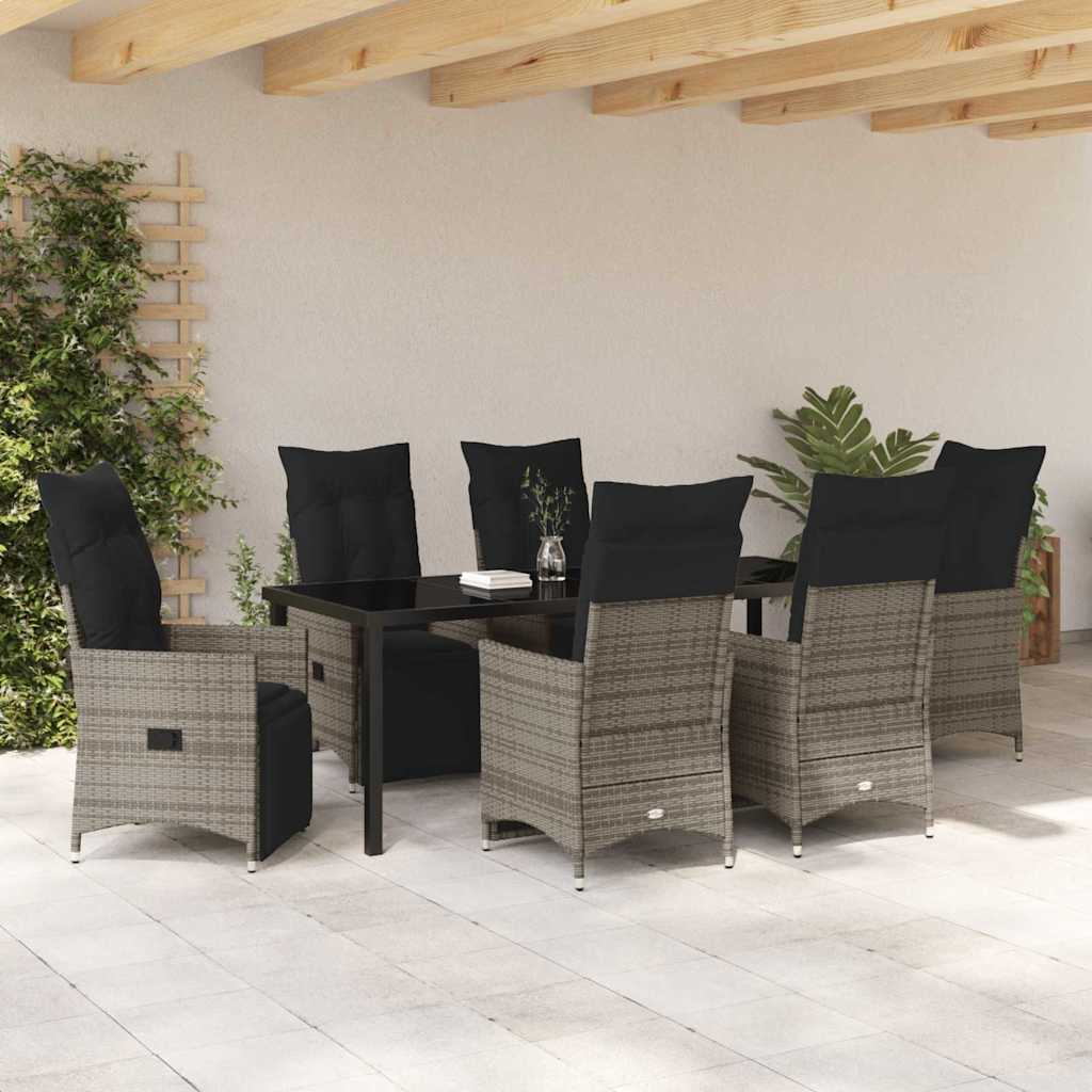 Garden Dining Set with Cushion 7 pcs Grey Poly Rattan