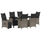 Garden Dining Set with Cushion 7 pcs Grey Poly Rattan - Front View