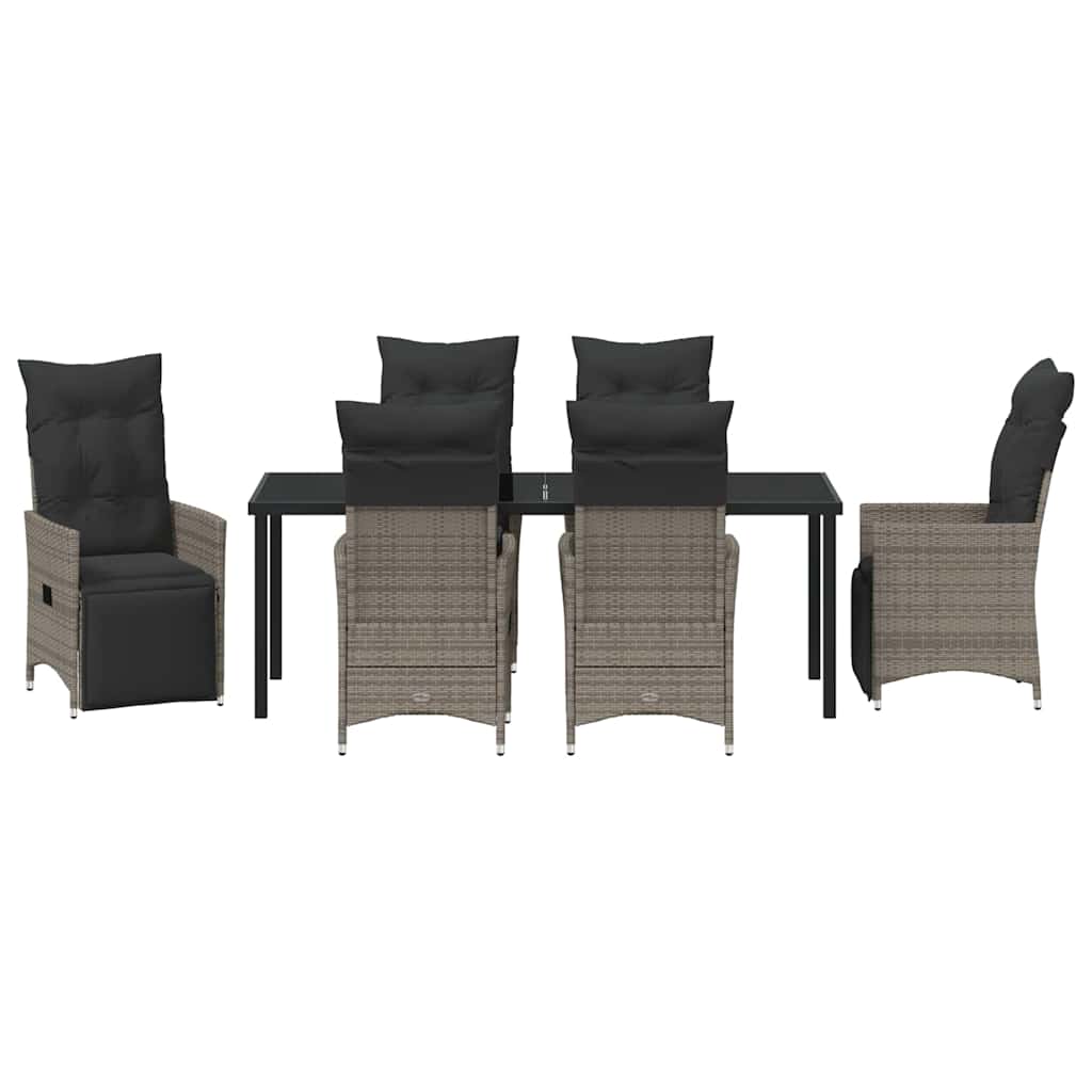 Garden Dining Set with Cushion 7 pcs Grey Poly Rattan