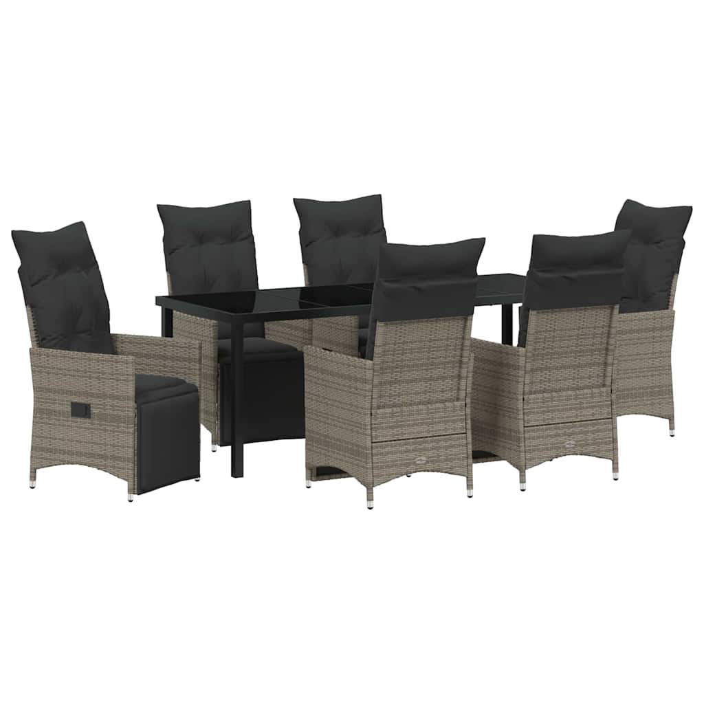 Garden Dining Set with Cushion 7 pcs Grey Poly Rattan
