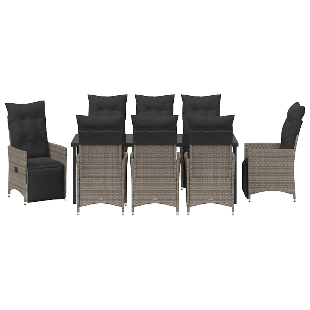 Garden Dining Set with Cushion 9 pcs Grey Poly Rattan