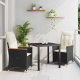 Garden Dining Set with Cushion 3 pcs Black Poly Rattan
