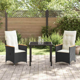 Garden Dining Set with Cushion 3 pcs Black Poly Rattan - Top-Down View
