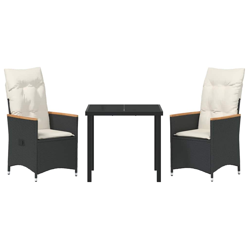Garden Dining Set with Cushion 3 pcs Black Poly Rattan