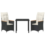Garden Dining Set with Cushion 3 pcs Black Poly Rattan - Close-Up Angle
