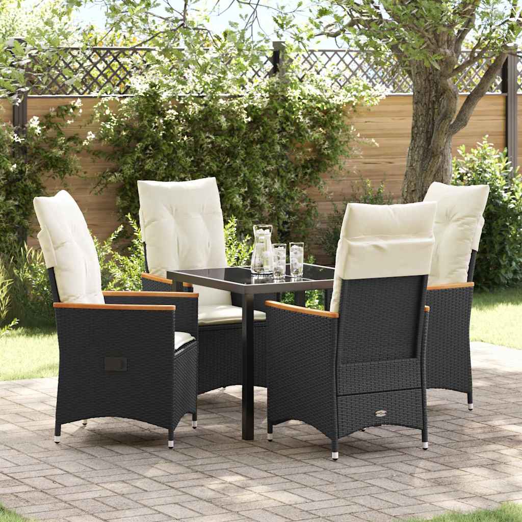 Garden Dining Set with Cushion 5 pcs Black Poly Rattan