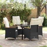 Garden Dining Set with Cushion 5 pcs Black Poly Rattan