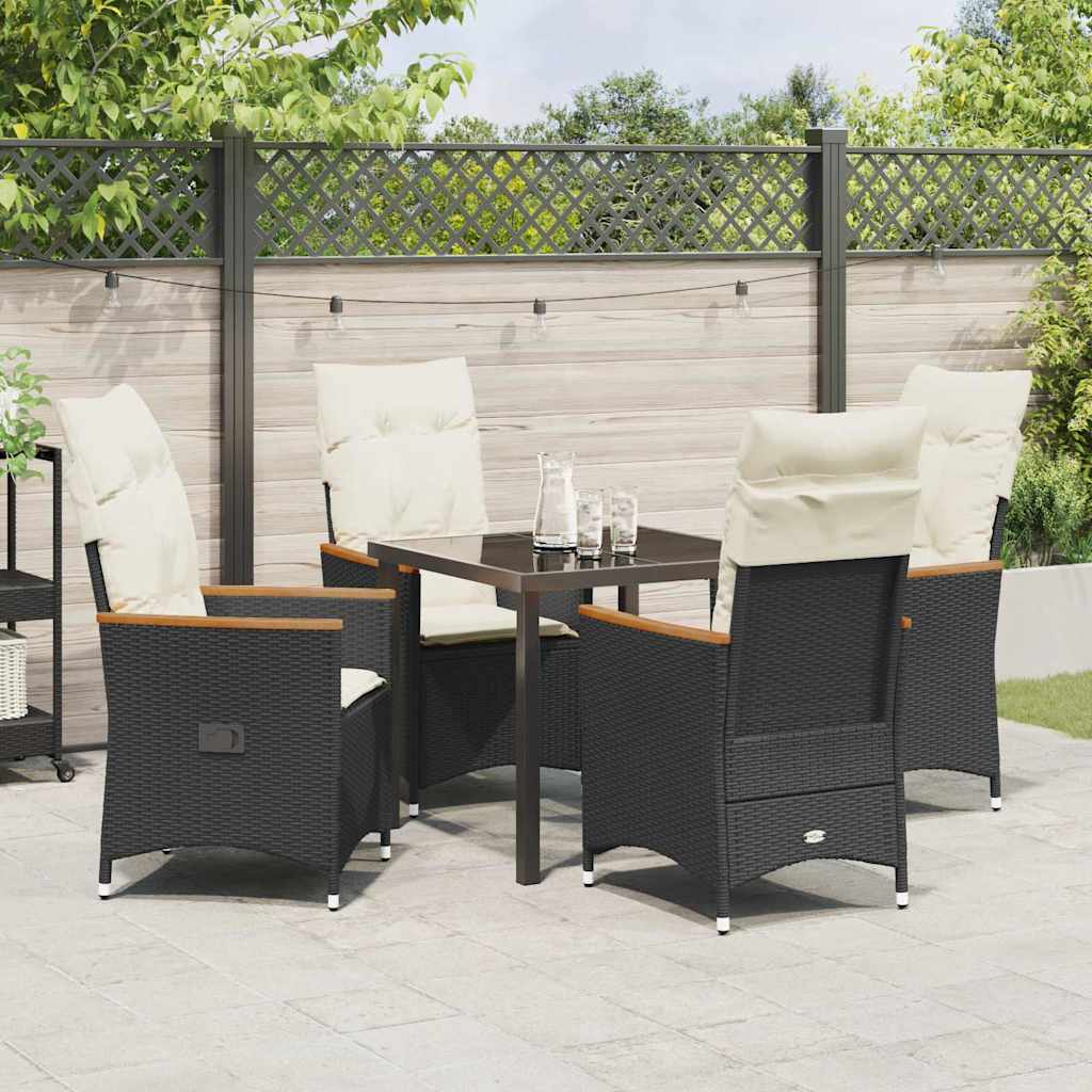 Garden Dining Set with Cushion 5 pcs Black Poly Rattan