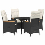 Garden Dining Set with Cushion 5 pcs Black Poly Rattan - Front View
