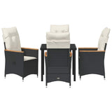 Garden Dining Set with Cushion 5 pcs Black Poly Rattan - Close-Up Angle