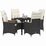 Garden Dining Set with Cushion 5 pcs Black Poly Rattan - Side View