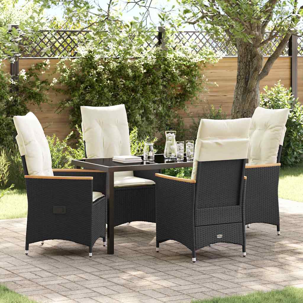 Garden Dining Set with Cushion 5 pcs Black Poly Rattan