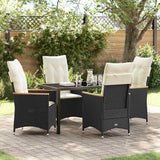 Garden Dining Set with Cushion 5 pcs Black Poly Rattan