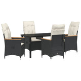 Garden Dining Set with Cushion 5 pcs Black Poly Rattan