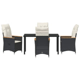 Garden Dining Set with Cushion 5 pcs Black Poly Rattan