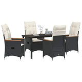 Garden Dining Set with Cushion 5 pcs Black Poly Rattan - Side View