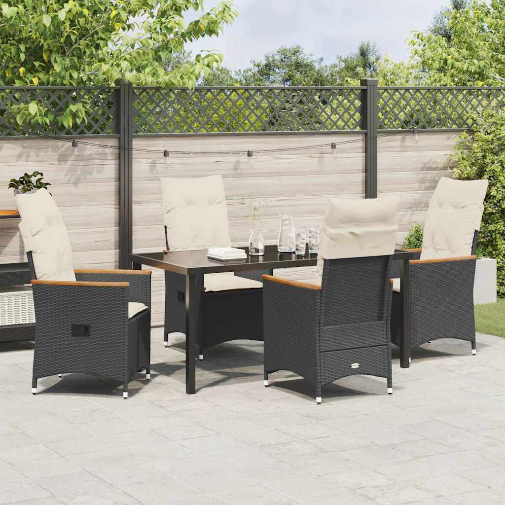 Garden Dining Set with Cushion 5 pcs Black Poly Rattan