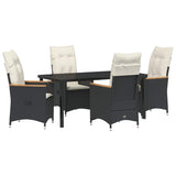 Garden Dining Set with Cushion 5 pcs Black Poly Rattan