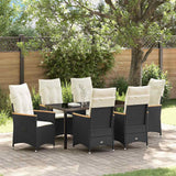 Garden Dining Set with Cushion 7 pcs Black Poly Rattan
