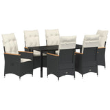Garden Dining Set with Cushion 7 pcs Black Poly Rattan - Front View