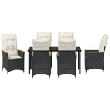Garden Dining Set with Cushion 7 pcs Black Poly Rattan - Close-Up Angle