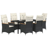 Garden Dining Set with Cushion 7 pcs Black Poly Rattan