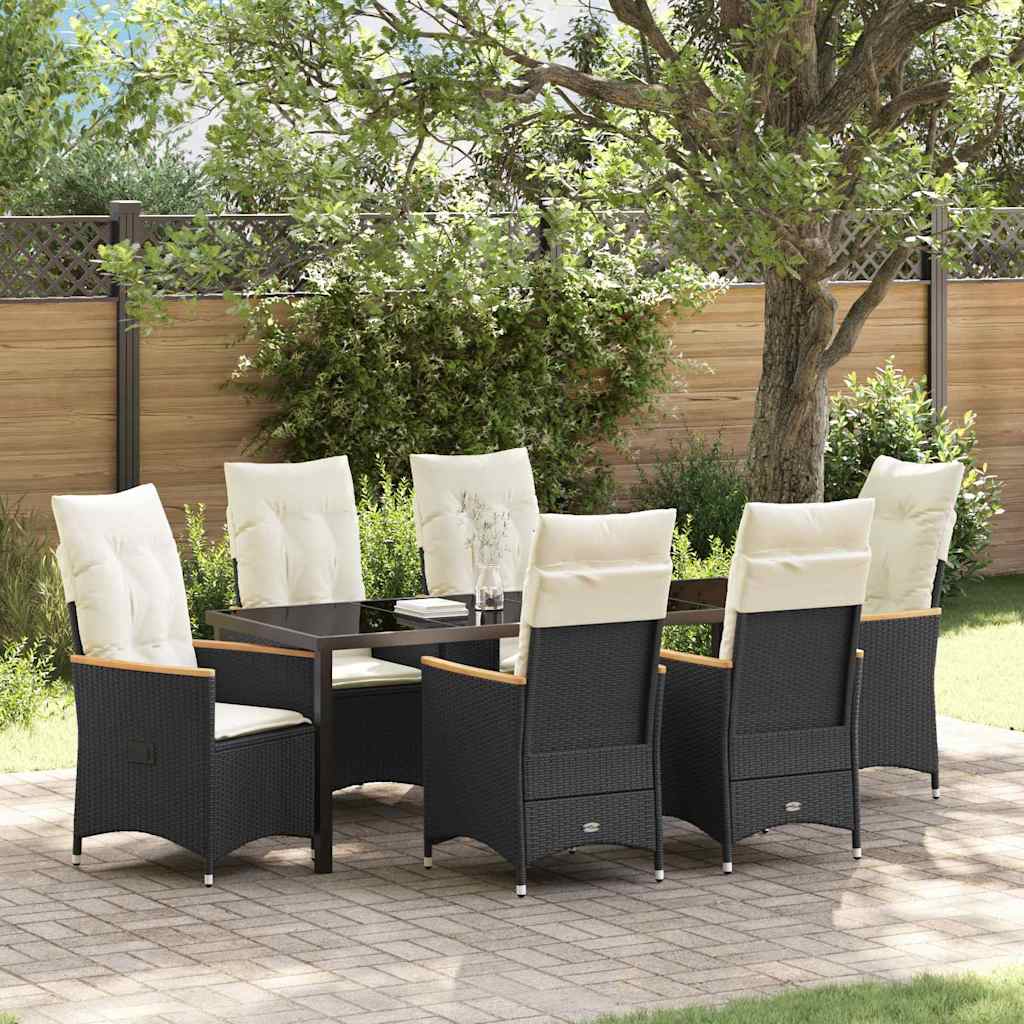Garden Dining Set with Cushion 7 pcs Black Poly Rattan