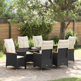 Garden Dining Set with Cushion 7 pcs Black Poly Rattan