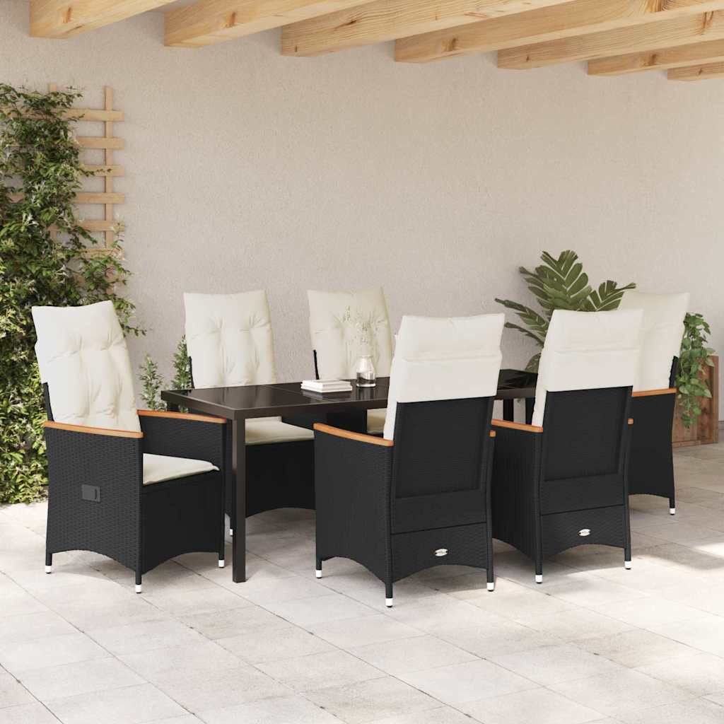 Garden Dining Set with Cushion 7 pcs Black Poly Rattan