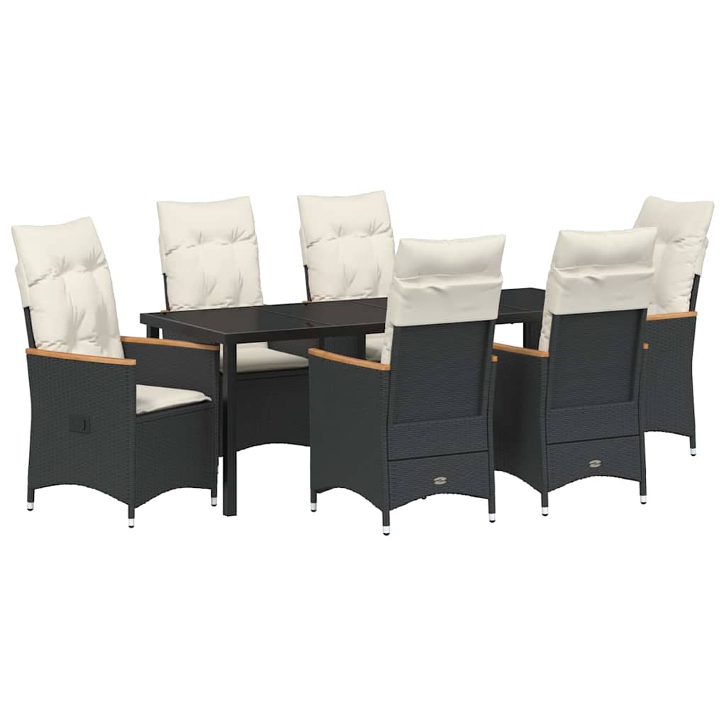 Garden Dining Set with Cushion 7 pcs Black Poly Rattan